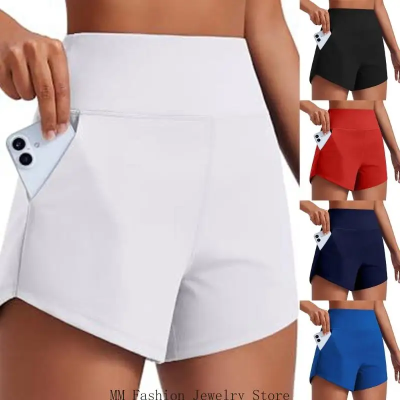 

Women's Running Shorts High Waist Athletic Short Summer Gym Workout Short with Zipper Pockets D0UB