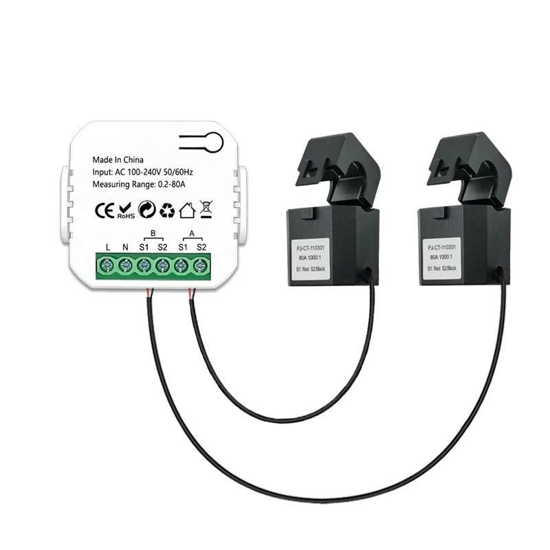 

Electricity Meters 100-240V AC 50/60Hz 2 Way WiFi Energy Meter Bidirection 2 Channel With Clamp