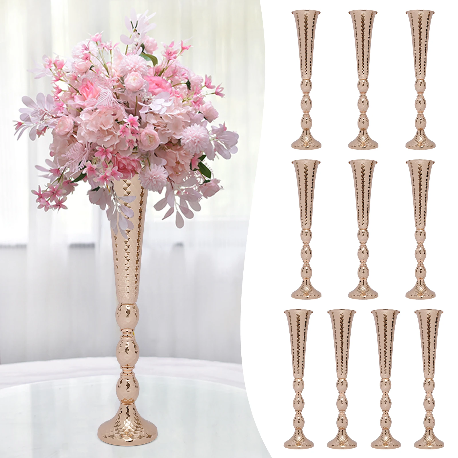 10 Pcs 23.6in Centerpieces for Wedding Table Tall Metal Trumpet Flower Vases for Party Dinner Centerpiece Event