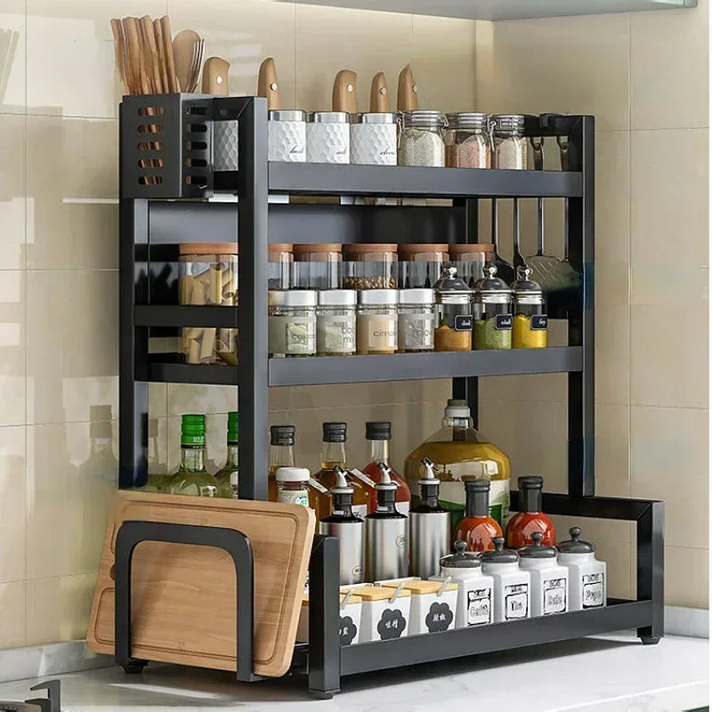Knife Stand Door Organizer Spices Spice Racks Rack Jars Cutting Seasoning Drain Kitchen 2/3layers Condiments Storage Rack Board
