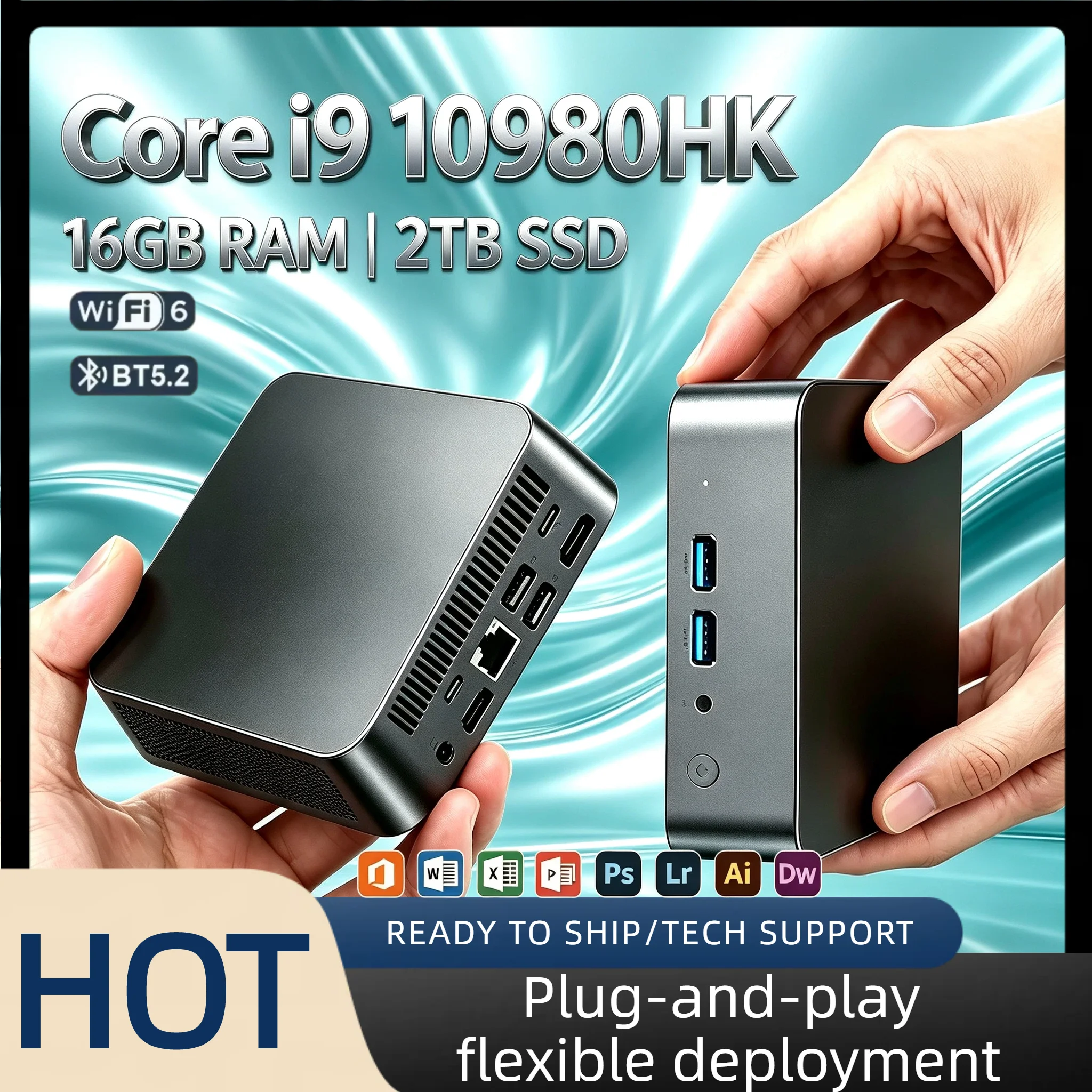 MINI PC Intel Core i9 10980HK 8 Core 16 Thread Windows 11 Pro 16GB RAM 1TB SSD WIFI6 BT5.2 4K HD Gaming Office Study Student