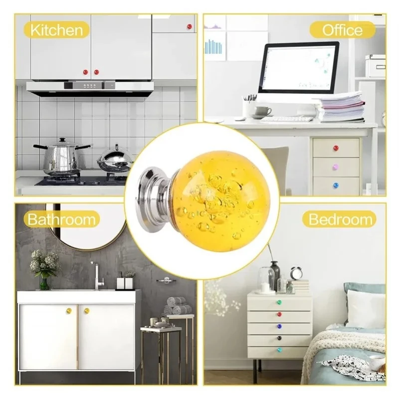 4개 30mm 원형 유리 버블 손잡이 - 캐비닛, 서랍, 옷장 및 가정용 부드러운 가구 손잡이