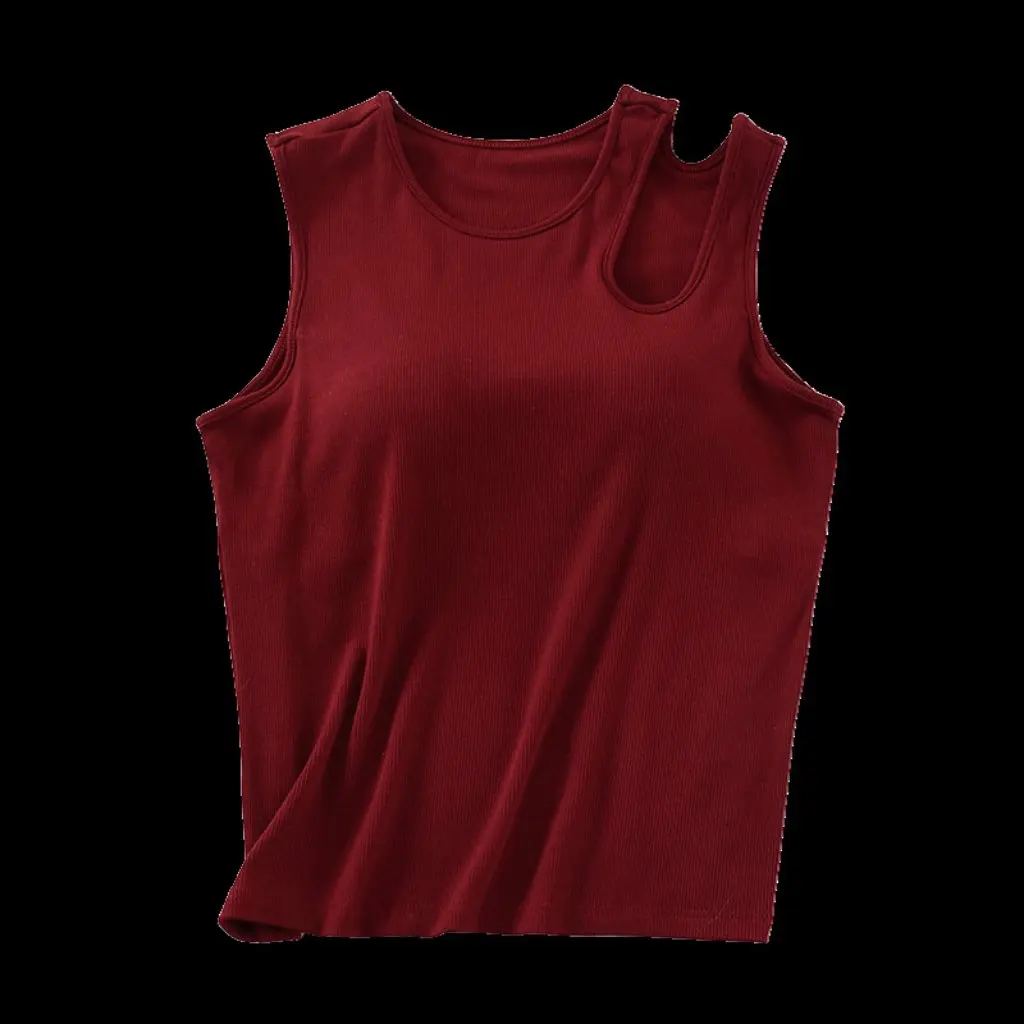 

Burgundy White Cup Sleeveless Camisole Top for Women Summer French Retro Asymmetrical All-In-One with Breast Pads