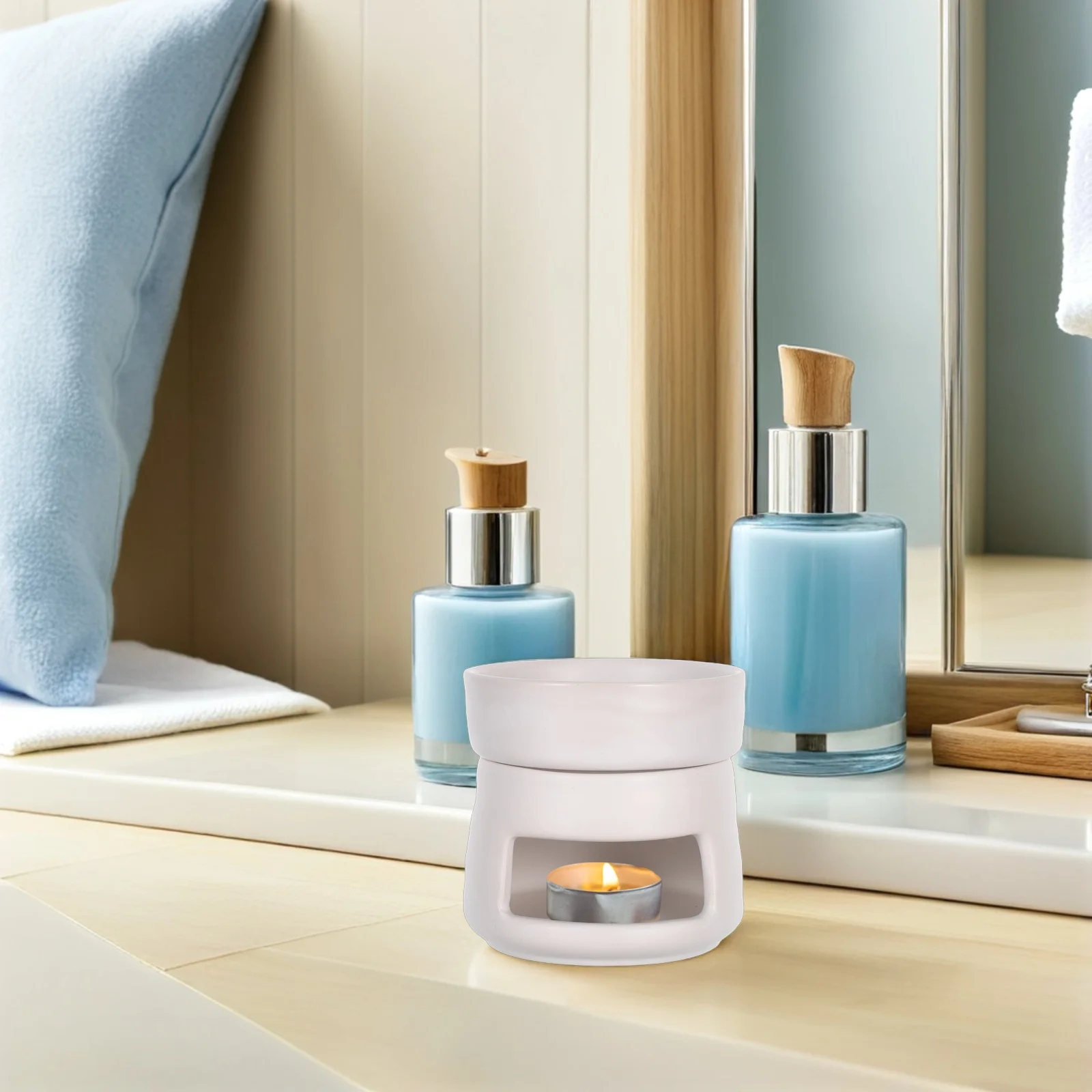 

Ceramic Oil Diffuser Essential Oils Burner White Tea Light Holder Removable Tray for Home Fragrance Decor Bedroom Christmas Gift