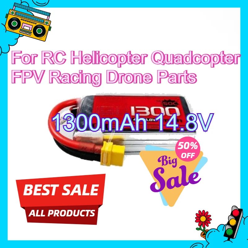 

High-Performance Rechargeable Battery 1300mAh 14.8V Drones LiPo Battery for RC Helicopter Quadcopter FPV Racing Drone Parts