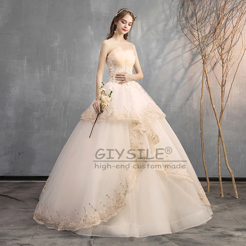 GIYSILE Customized Exquisite French A Line Wedding Dresses Luxury 2025 Tiered Ruffles Strapless Sweep Train Bridal Gown Vestidos