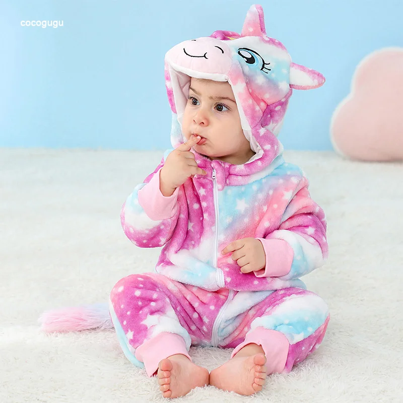 

Unicorn Romper Baby Boy Girl Pajama Newborn Bebe Clothes Cute Bodysuit Flannel Warm One-piece Winter Halloween Animal Outfit