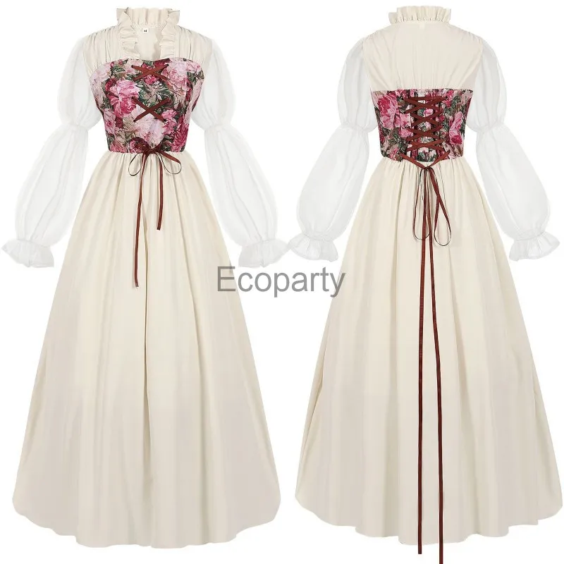 Costume rinascimentale medievale da donna Vintage manica lunga Sweetheart Fairy Dress Bavaria Oktoberfest Cosplay outfit per le donne