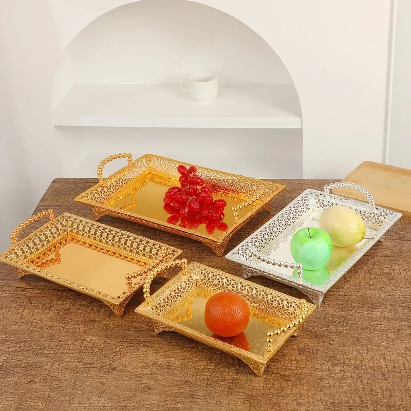 1PC European Metal Mirror Home Ornament Crystal Dessert Cake Tray Rectangular Tray Kitchen Supplies Home Decoration