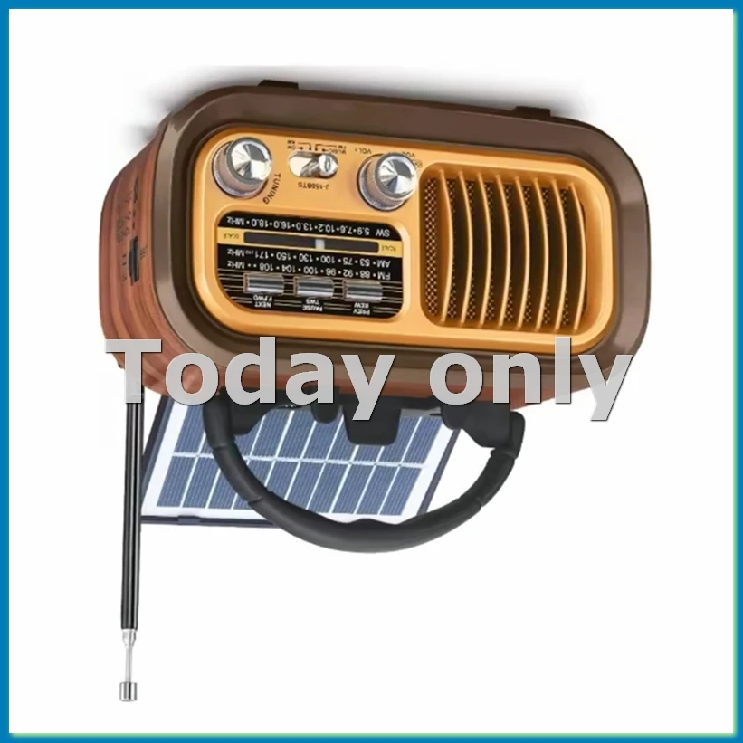 

Портативное ретро-радио — AM/FM/SW, Bluetooth, солнечная/D батарея/USB-C, воспроизведение TF/USB, винтажный звук-VVNB