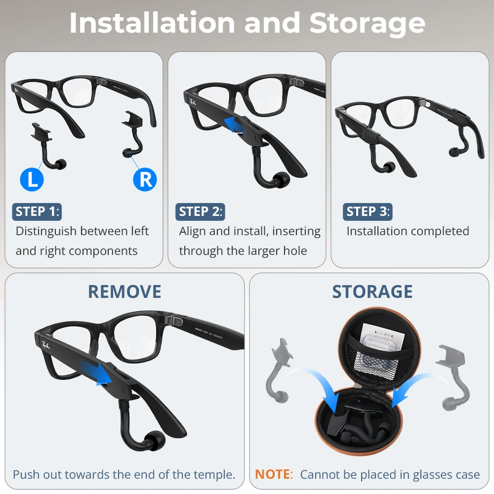 Słuchawki HIBLOKS do okularów Ray-Ban Meta Wayfarer/Blayzer/Skyler/Headliner/Display & Gen 2 Smart Glasses, akcesoria do słuchawek — zdjęcie produktu 5