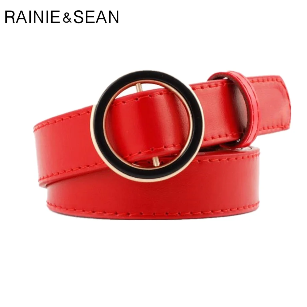 RAINIE SEAN Pink Leather Women Belt Without Holes Belt Women Fashion Casual Spring Summer New Ladies Accessories Belts