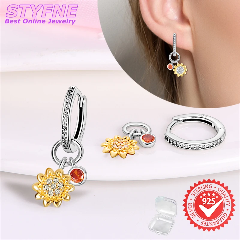 925 Sterling Silver Eternal Companion Sunflower Zircon Hoop Earrings for Women Fashion Earrings Jewelry Gifts for Women Girls