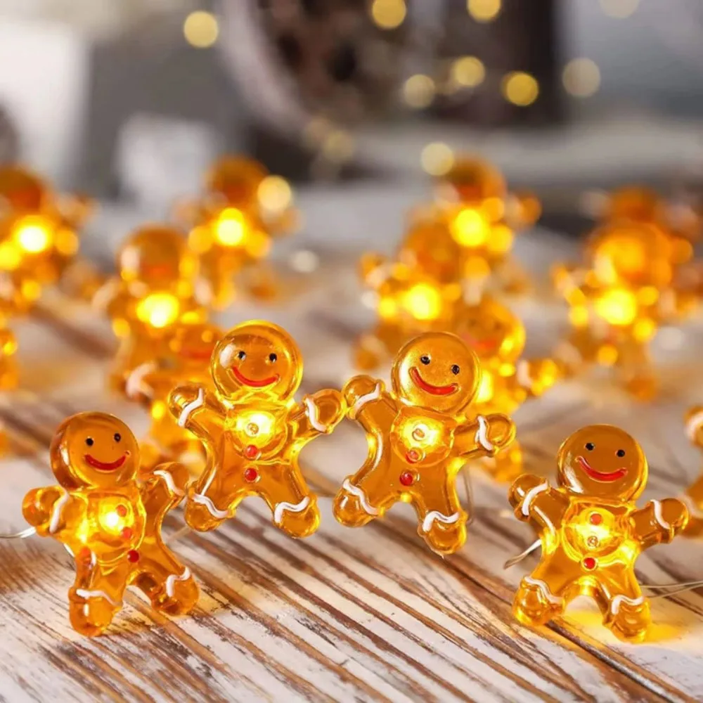 2M20LED Gingerbread Man Copper Wire String Lights, Battery Operated LED Fairy Lights, Snowflake Lights for Christmas Indoor Home