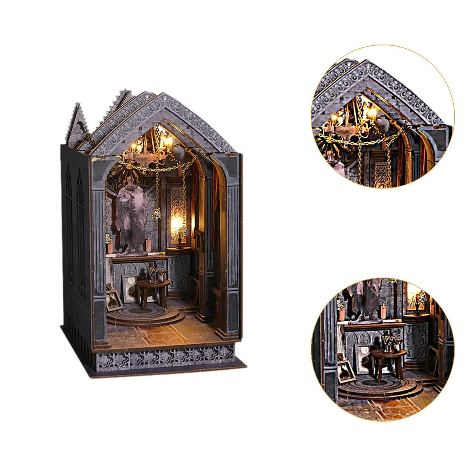 3D Wooden Miniature Dollhouse Kits with Lights Desktop Decoration 3D Puzzles