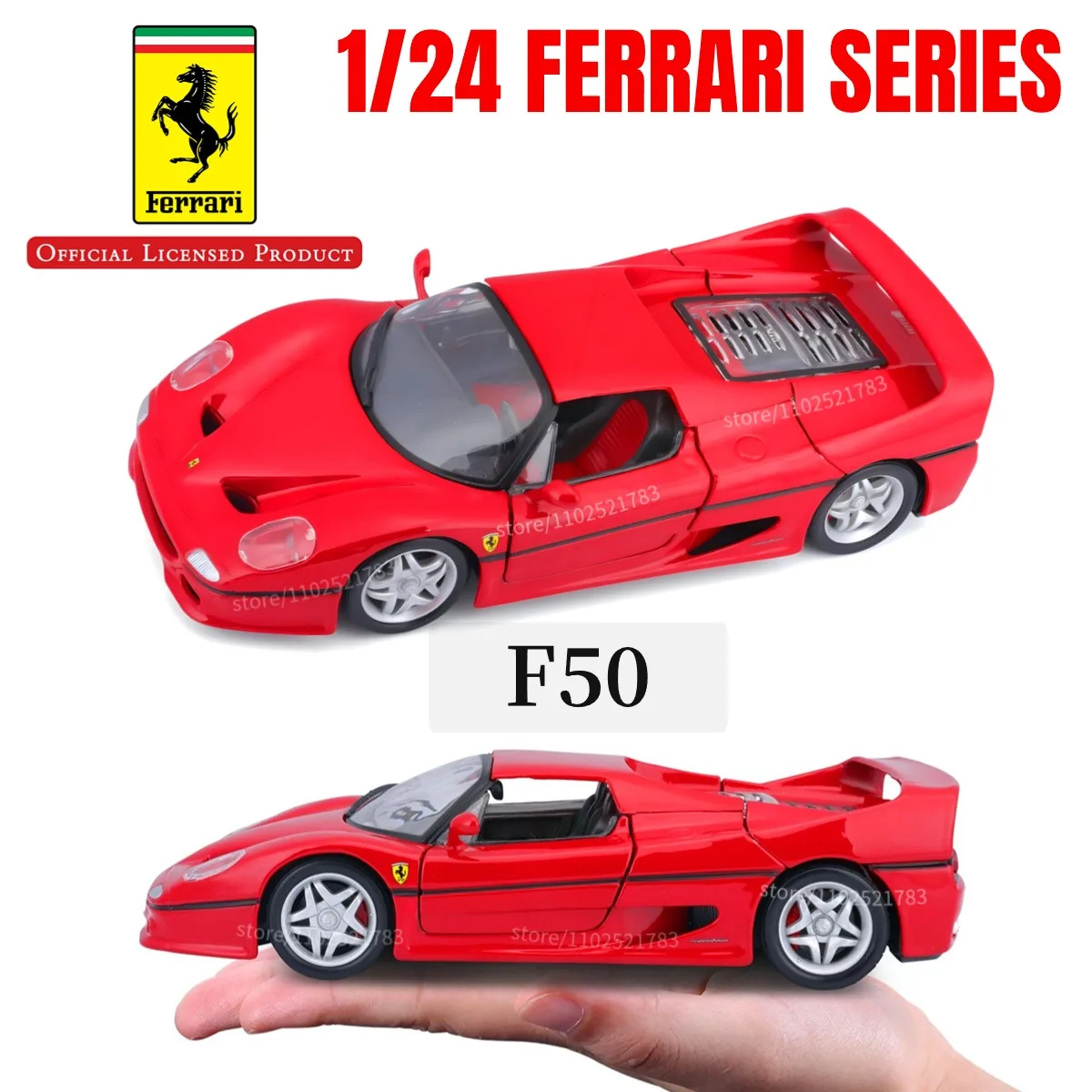 Bburago 1:24 Ferrari F50 Replica Scale Car Model 458 488 Enzo Italia Miniature Toy - Gift for Diecast Car Enthusiasts