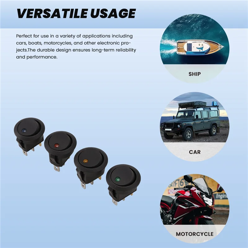 

LJL 24 шт. круглый точечный кулисный тумблер 20A 12 В постоянного тока управление включением/выключением для автомобиля или лодки со светодиодной подсветкой