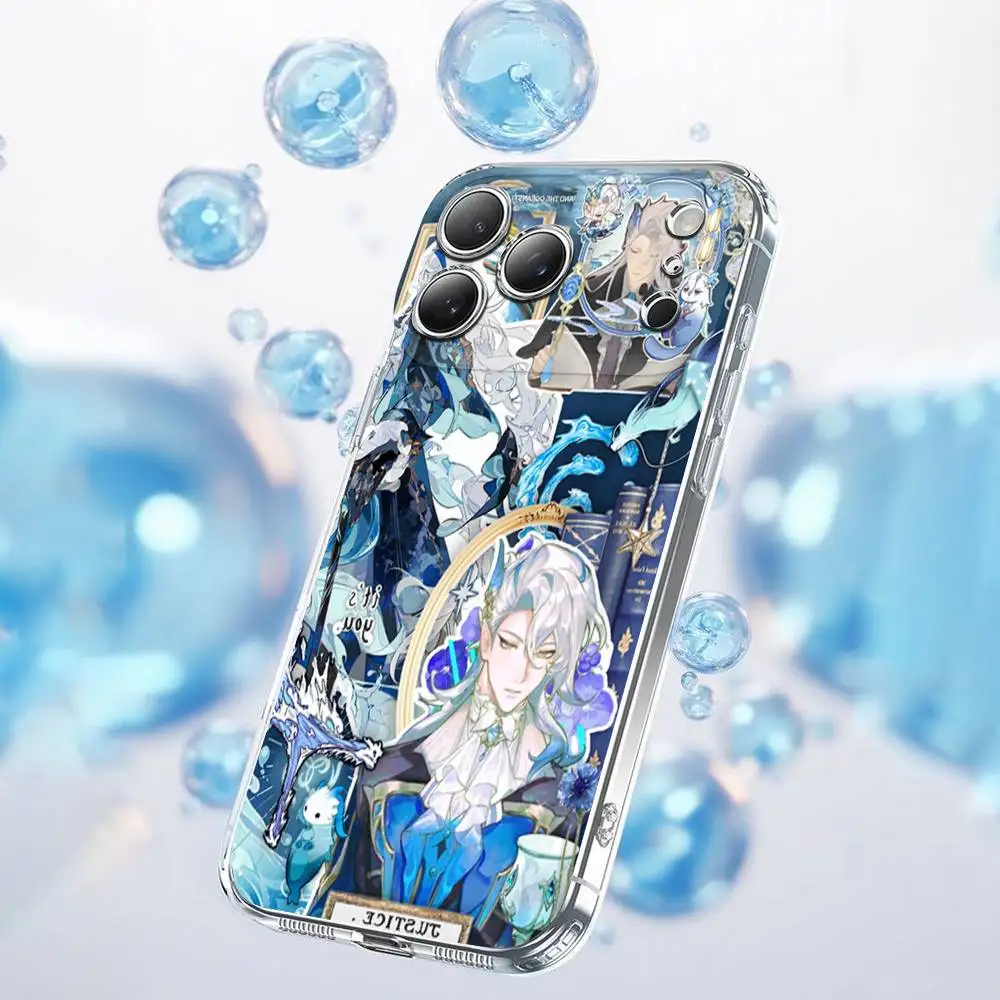 Custodia per telefono G-Genshin Impact Neuvillette per iPhone 17,16,15,14,13,12,11 Plus,Pro,Max,Plus,E,SE4,Air,Mini trasparente