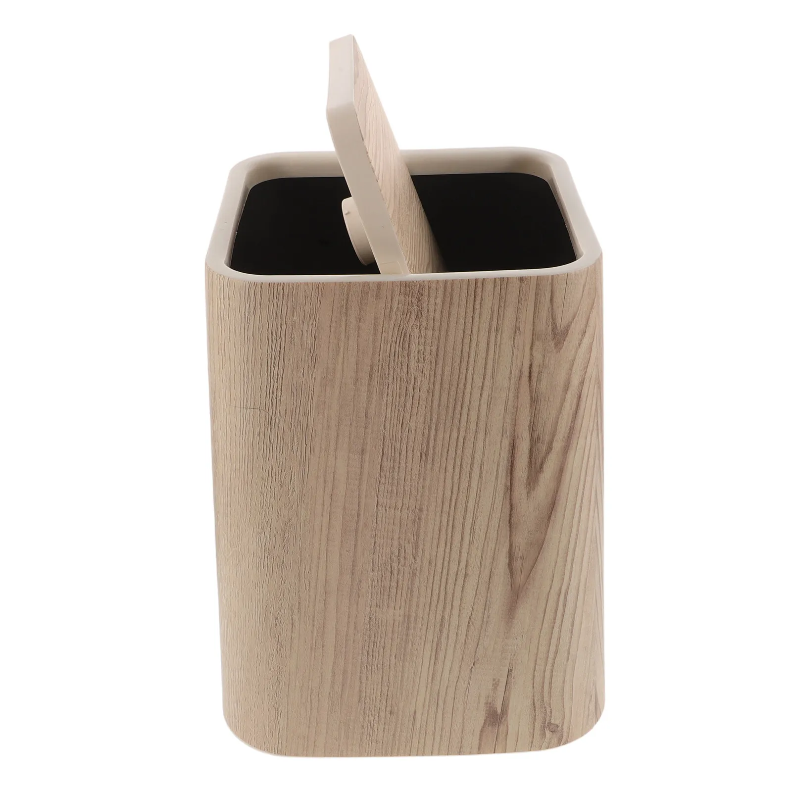 

8.5 L Imitation Wood Grain Garbage Can With Lid - Aesthetic Waste Basket - Retro Trash Bin For Living Room Hotel Bathroom
