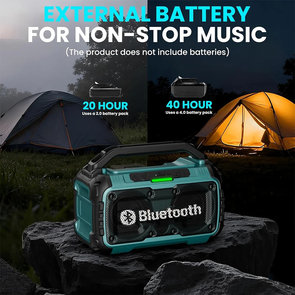 

Беспроводной Bluetooth-динамик Беспроводные портативные динамики объемного звучания Двухканальный сабвуфер Громкоговоритель для Makita/Dewalt Battery Pin