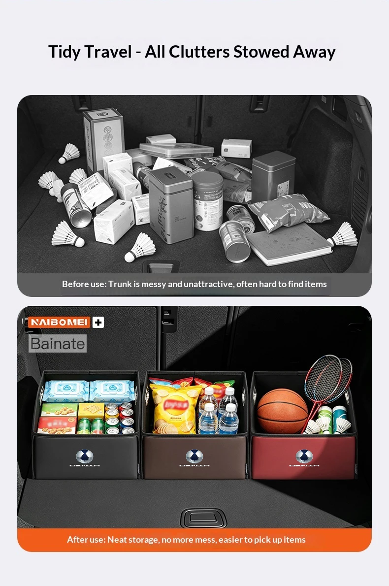 Auto-Kofferraum-Aufbewahrungsbox, Für DENZA B5 B8 D9 X, N7, N8 D9 2024 2025 2026 Leder-Aufbewahrungsbox, Faltbarer Organizer Auto-Zubehör – Detail 2