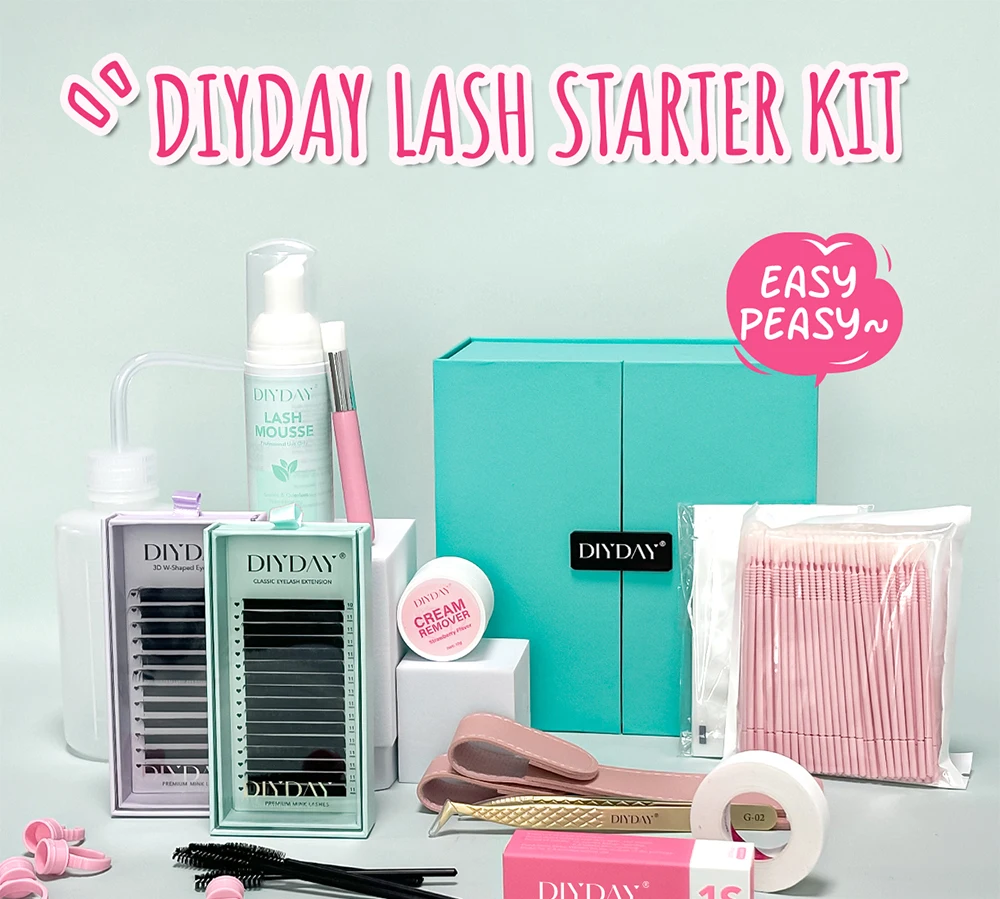 DIYDAY Lash Starter Kit Set für Anfänger, individuelles klassisches 3D-W-Wimpernverlängerungs-Wimpernzubehör, Make-up-Werkzeug-Set – Detail 1