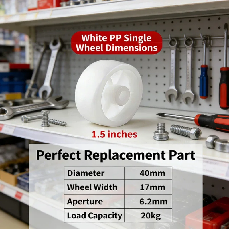 10 Pcs/Lot 1.5 Inch White PP Plastic Single Wheels-40mm Diameter Smooth Pulley.Suitable for various DIY furniture/craft projects