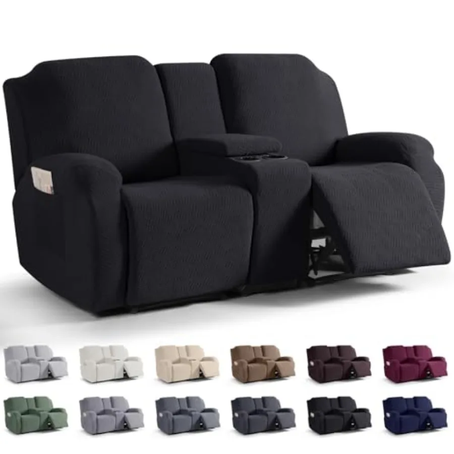 

Loveseat Recliner Covers with Middle Console Slipcover Recliner Sofa Covers 2 Seat Couch Cover Stripe Jacquard Furniture Protec