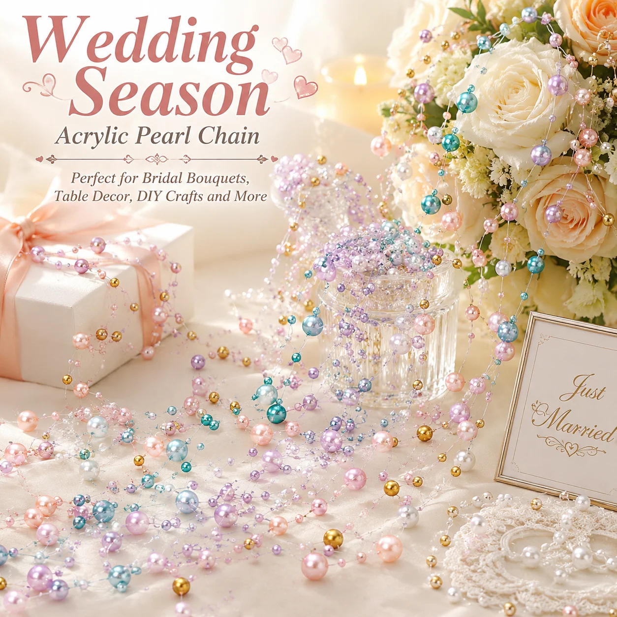 iYOE 3M Festival Decoration Imitation Pearl String Acrylic Bead Chain for Wedding Birthday Party Garland Decor Gifts Supplies