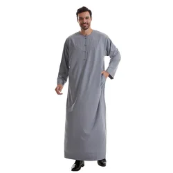 Abito musulmano da uomo Ramadan Jubba Kaftan Dishdash abito arabo tinta unita manica lunga t-shirt allentata abito tunica vestiti islamici