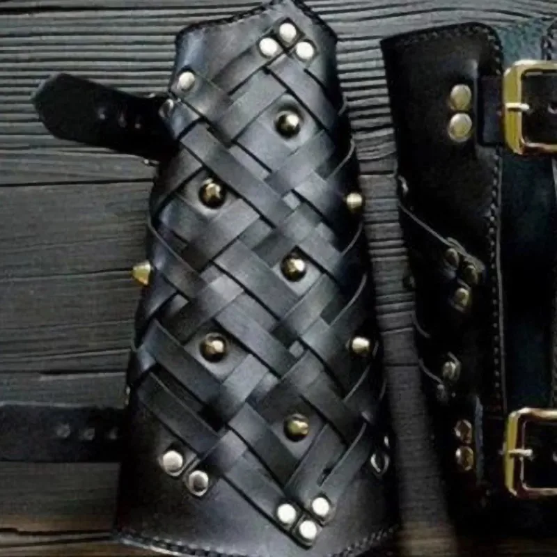 Pair Medieval Leather Bracer Arm Cuff Armor Viking Hand Guard Vambrace Leather Gauntlet Wristband LARP Accessory Knight Armband