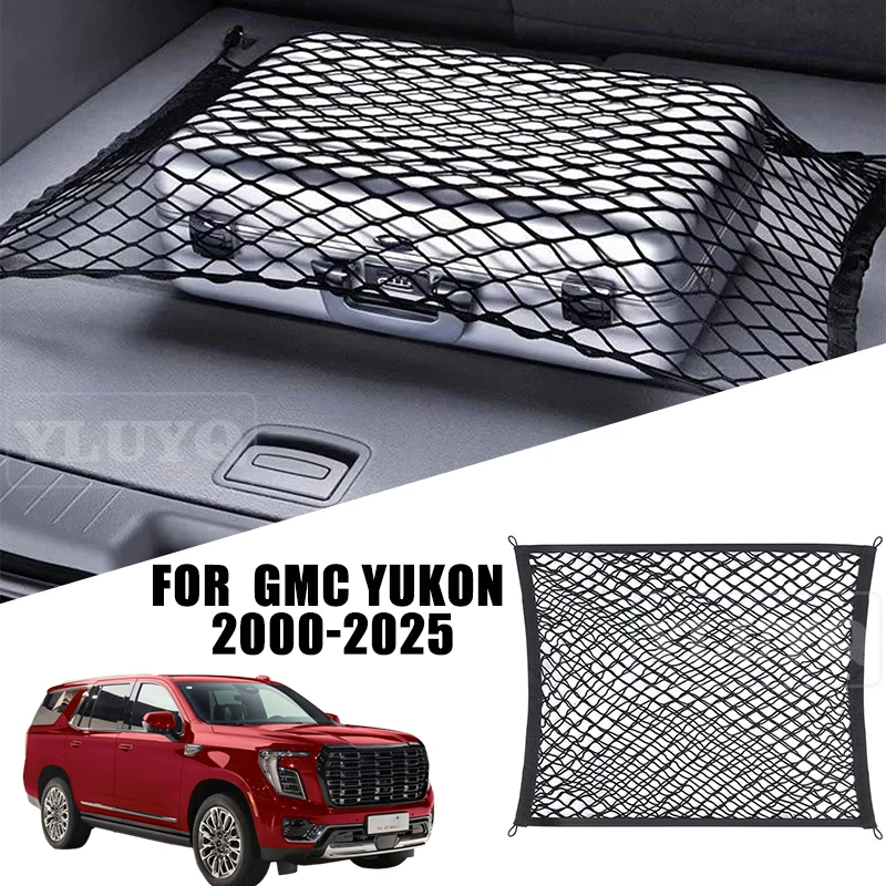 

For GMC Yukon 2000-2025 Trunk Mesh Pocket Non-Slip Fixed Double Layer Storage Bag Nylon Stretch Car Interior Accessories