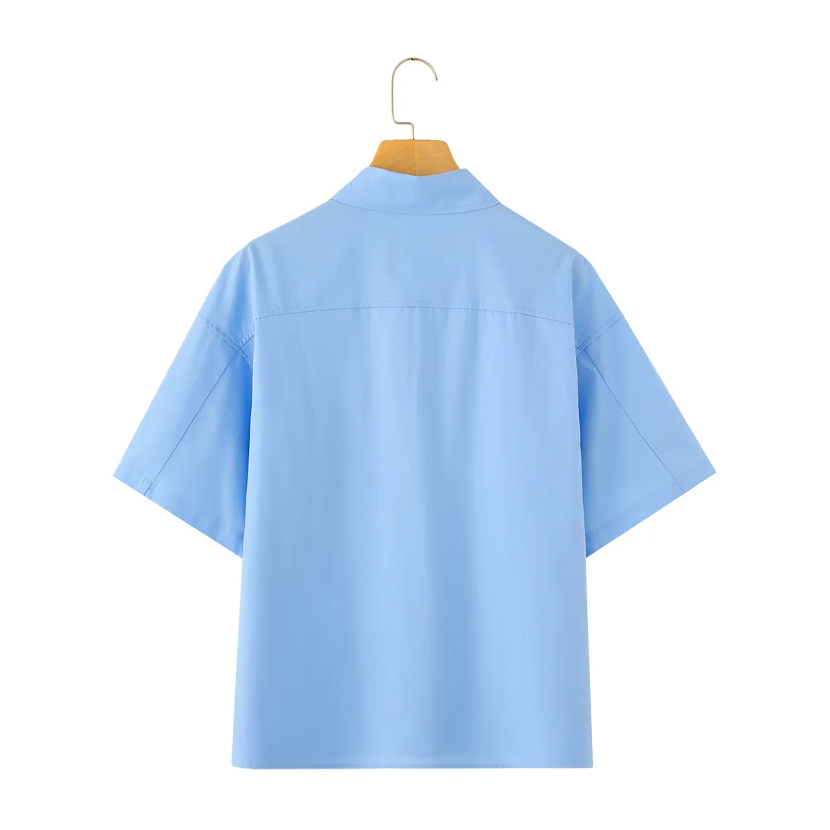 BSK & TRAF قميص قصير من القطن بأكمام قصيرة من BSK & TRAF 2025 صيفي جديد للسيدات ذو طية صدر السترة ملابس علوية غير رسمية قميص ركاب مستقيم