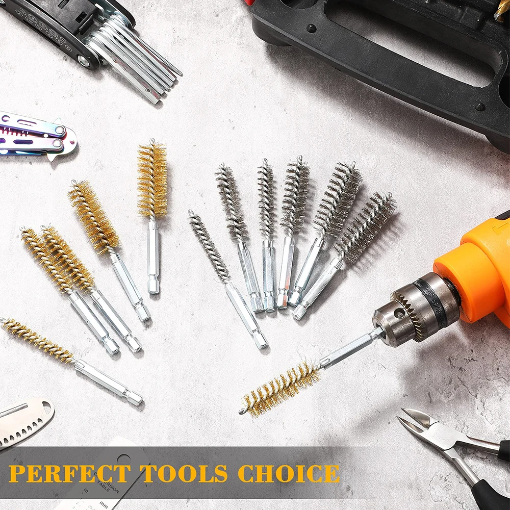 Imagem -03 - Aço Bore Wire Brush Twisted Wire Escova de Limpeza de com Handle Hex Shank para Power Drill Impact Driver Aço Inoxidável Pcs