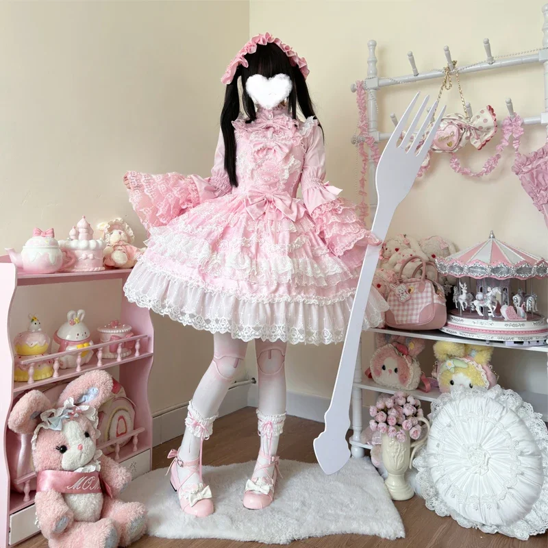 Sweet Lolita Cosplay Japanese Jsk Dress Kawaii Cute Lace Princess Birthday Bow… - Image 6