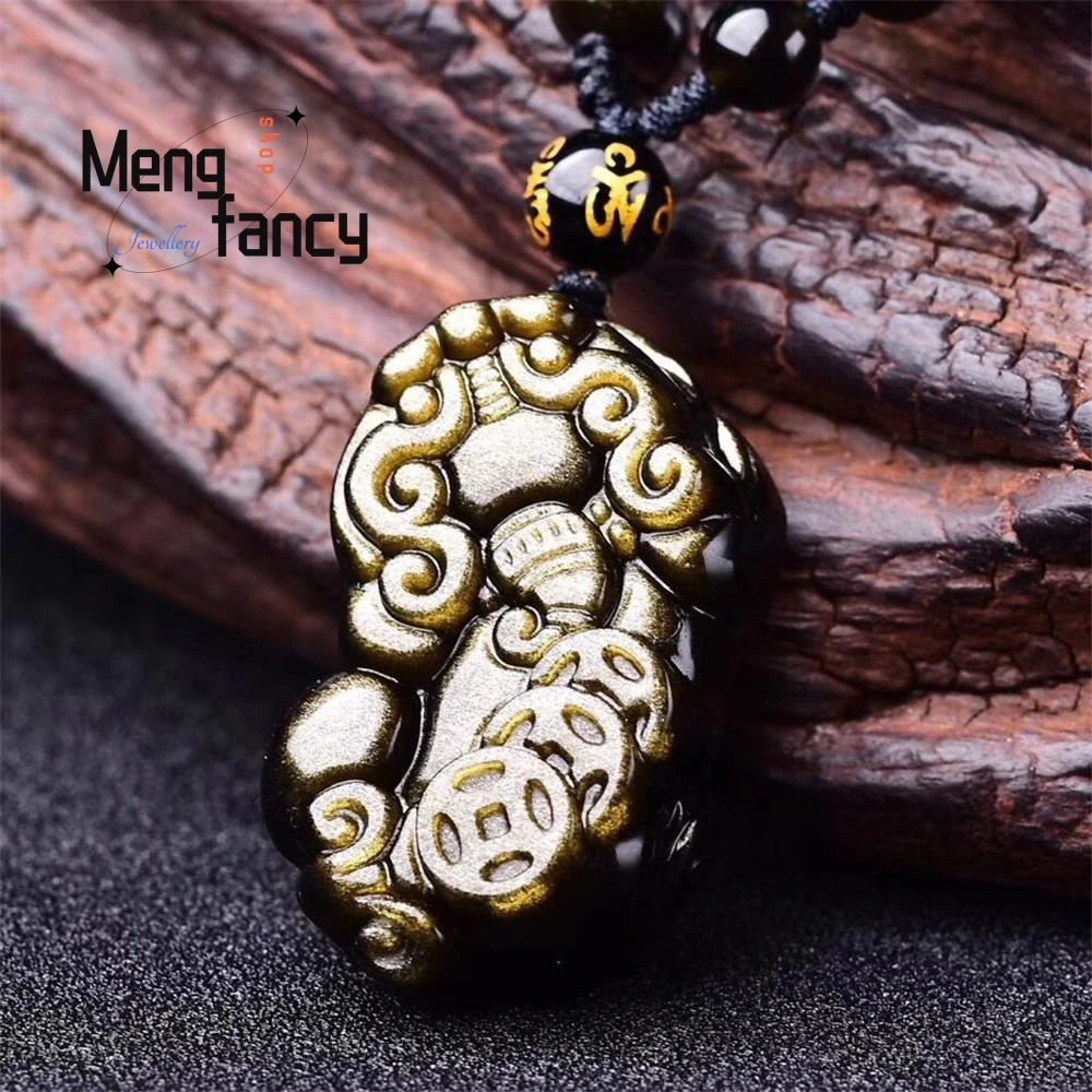 

Natural Gold Obsidian Pixiu Pendant Charms Fashion Couple Luxury Women Men Engraver Jewelry Necklace Amulet Mascots Holiday Gift