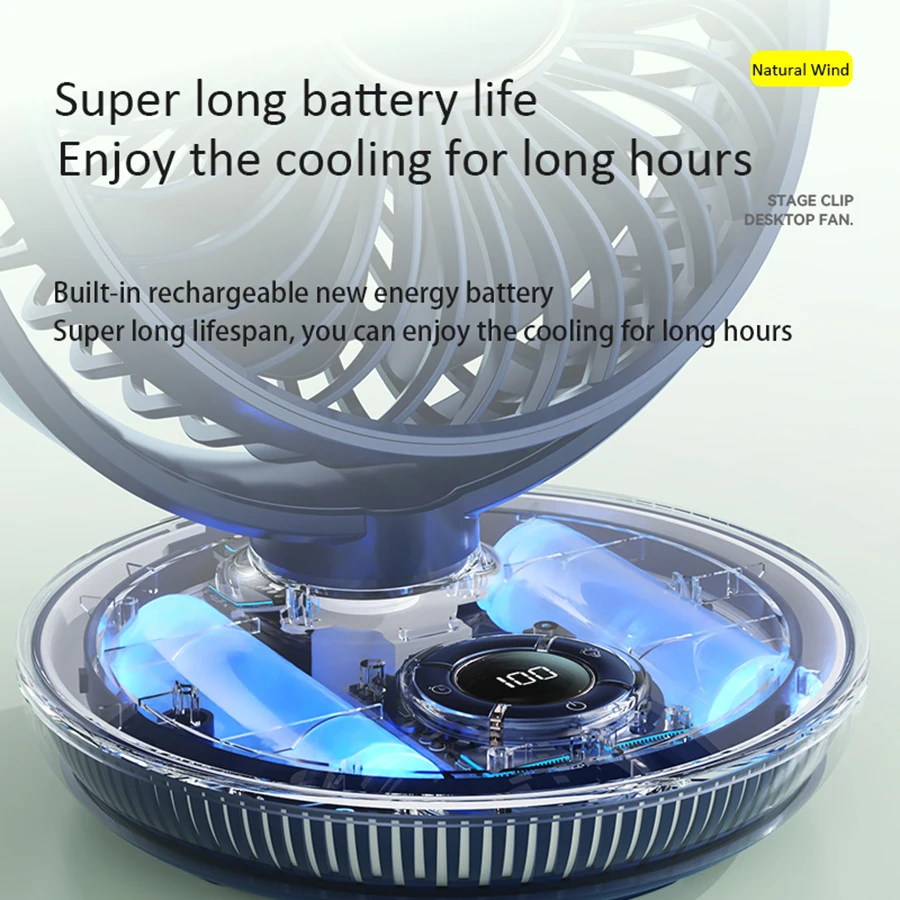 2024 New Rechargeable 180° Adjustable Portable Fan Wall Mounted Fan Air Cooler 8H Timing LED Screen 7 Colorful Lights 5 Gears