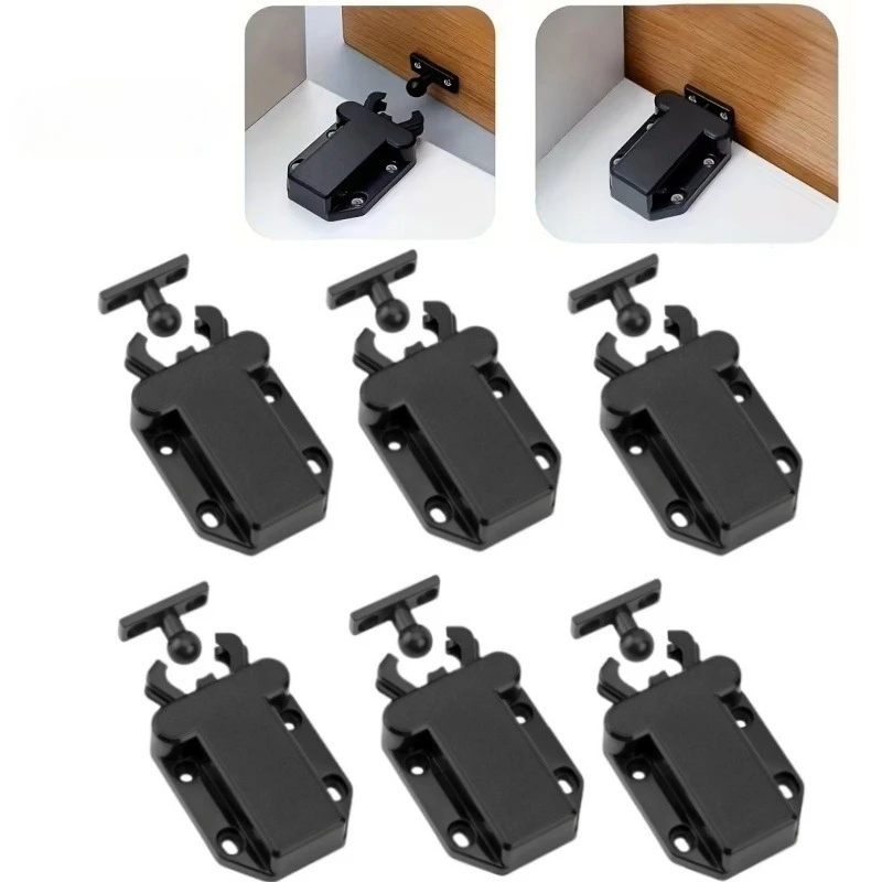 ตัวล็อคประตูตู้แบบไม่ใช้แม่เหล็ก 2/4/6 ชุด กดเพื่อล็อคและปลดล็อค อุปกรณ์เสริมสำหรับตู้เฟอร์นิเจอร์ ตู้เสื้อผ้า