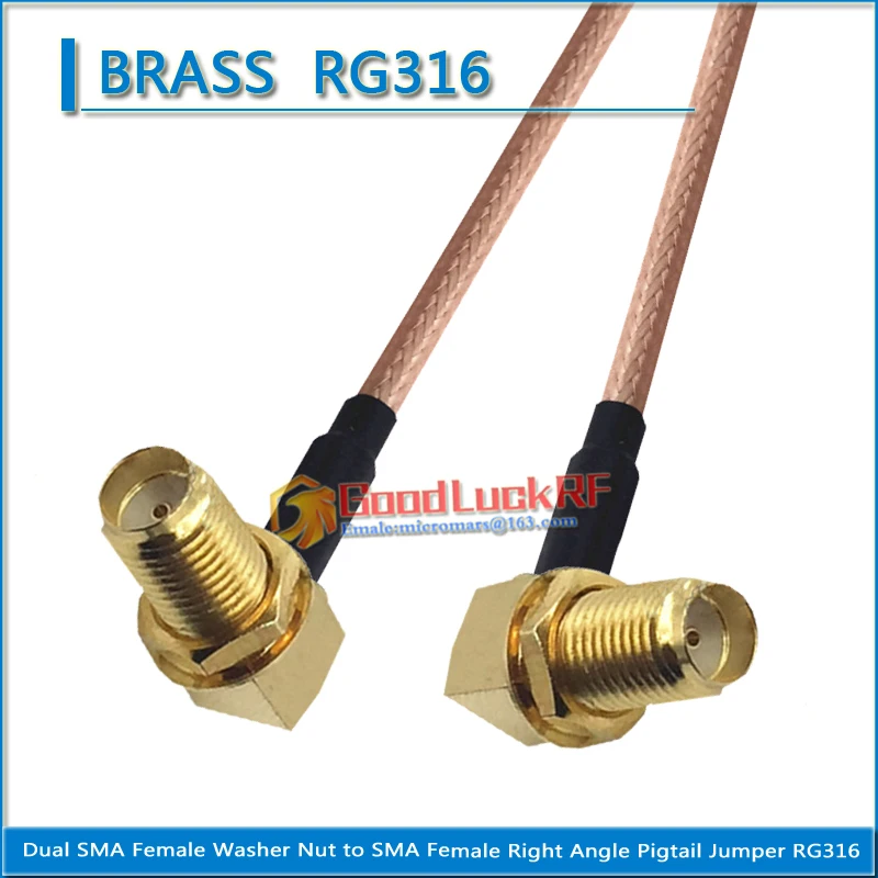 

Dual SMA Female Washer Nut 90 Degree to SMA Female Right Angle Pigtail Jumper RG316 extend Cable low loss