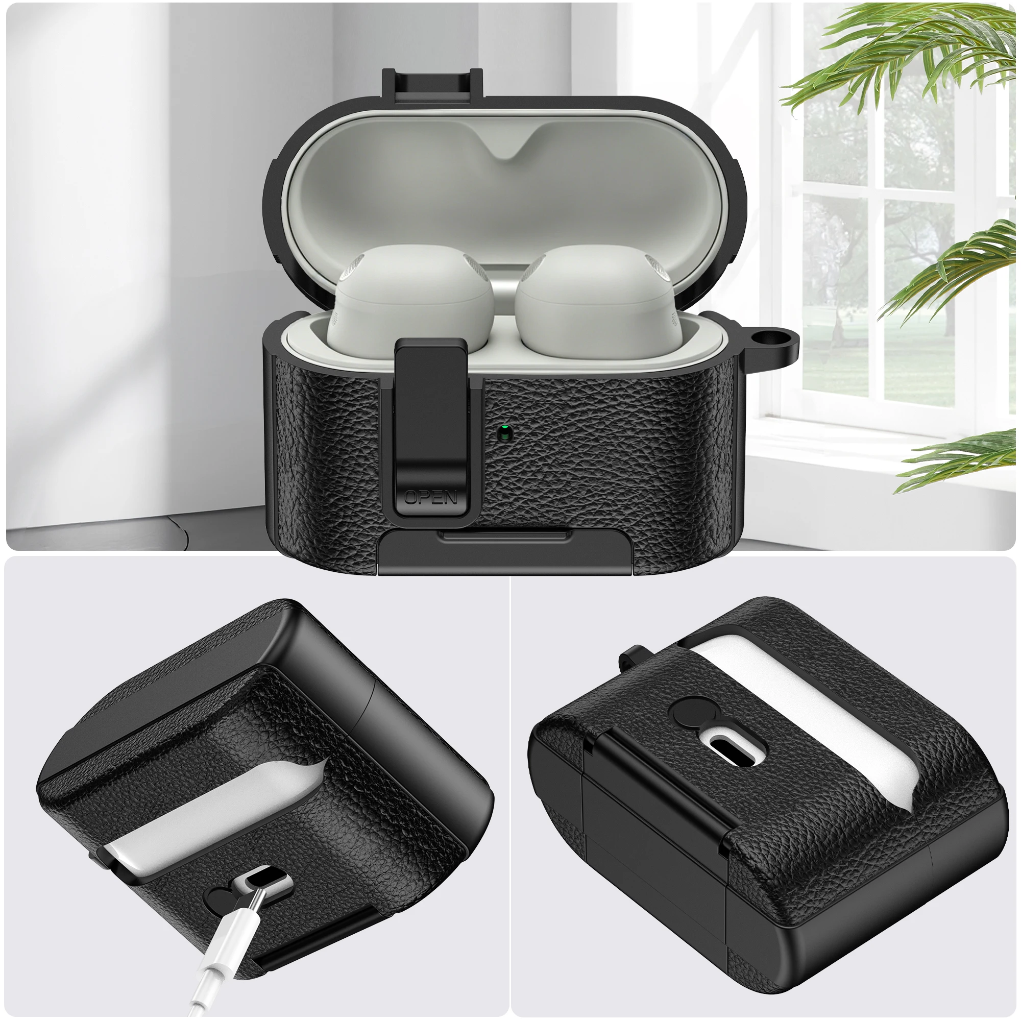 New Earphone Cover For sony WF-1000XM6 Protective Case With Secure Lock Invisible Phone Stand Leather Texture Protect Cover - view 2