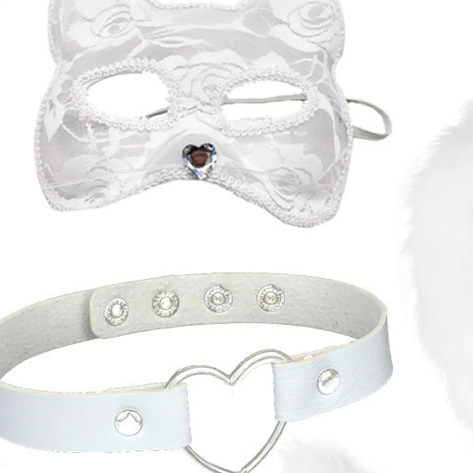 Cat Mask Collar and Tail Set Halloween Cute Animal Costume Set for Birthday Gift Prom Balls Party Festivals Stage Performance