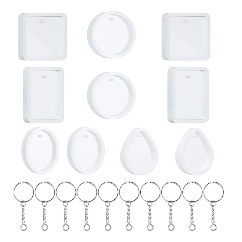 E15E 20 Pcs/Set Water Drop Round Square Oval Resin Casting Molds Keychain Pendants with Hanging Hole Crystal Epoxy Resin Mold