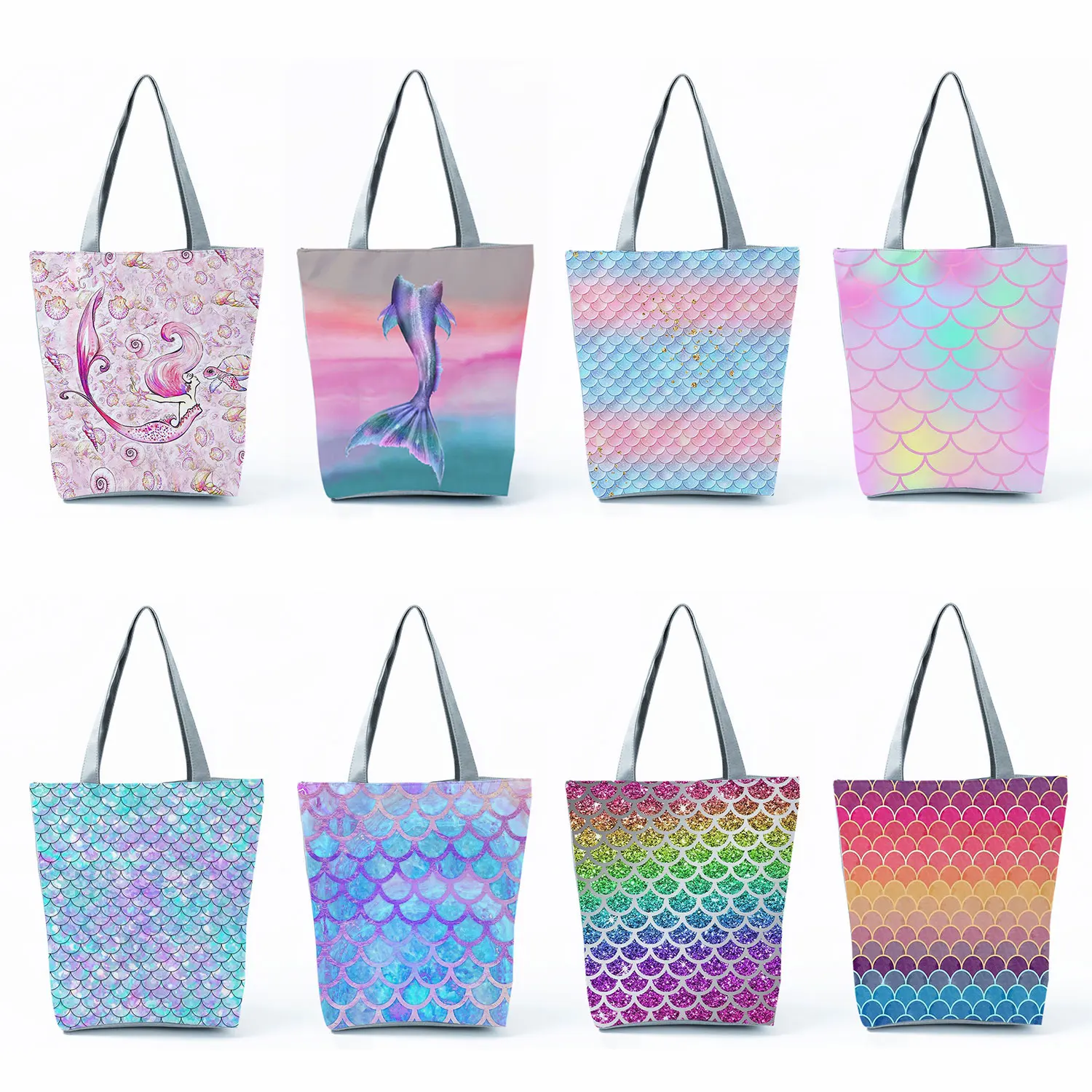 Fashion Mermaid Print Handbags High Capacity Women Tote Bags Colour Shopping Bag Portable Travel Beach Bags For Party Gift Bags