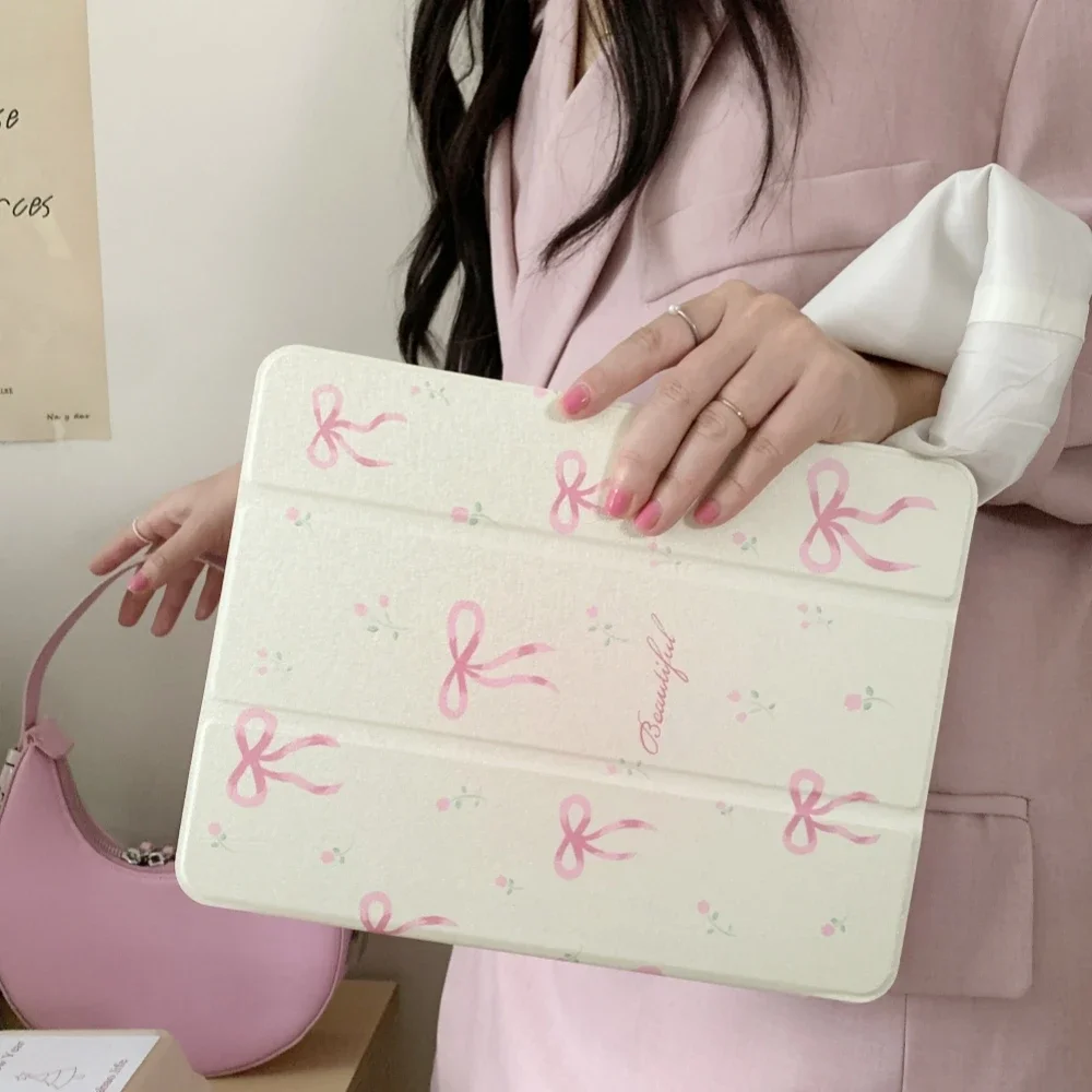 Pink Bow Mirror Tablet Case for Apple IPad Pro 11 Inches 9th 10th 7th 8th 9.7 6th Air 5 4 10.9 Inch Case with Pencil Slot Holder