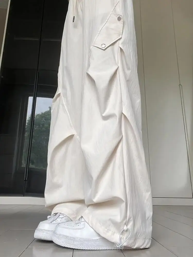 

Белые женские свободные брюки для спецодежды с высокой талией, спортивные брюки с прямыми штанинами Qui Dry, корейская версия