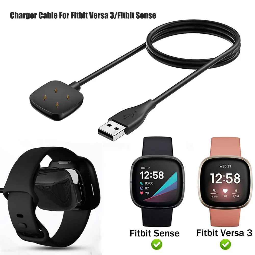 

1m Charger Cable For Fitbit Sense Replacement USB Charging Cable Cord Clip Dock Accessories For Fitbit Versa 3 Smartwatch