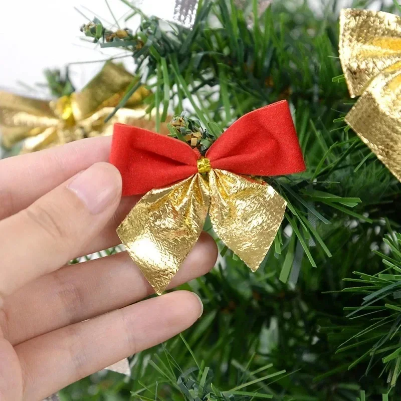 12/120PCS Christmas Tree Bow Sets Red Gold Silver Bowknot Pendant Ornaments DIY Home Christmas New Year Party Decoration Supply