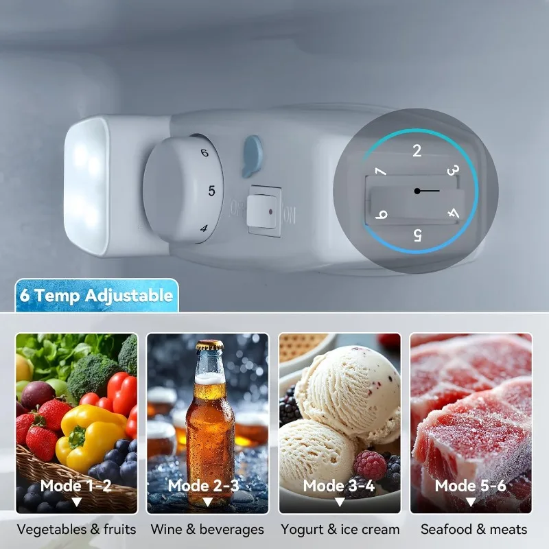 3.6 Cu.Ft Fridge with Freezer, Double Door Refrigerator with 6 Level Thermostat, LED Light, Adjustable Glass Shelves for Bedroom