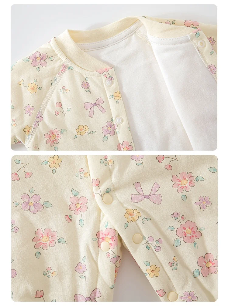 2026 Herbst Baby Neugeborenen-Strampler 0-24M Jungen Mädchen Blumendruck Gepolsterter Body Weicher Warmer Säuglings-Overall für den Alltag – Detail 8