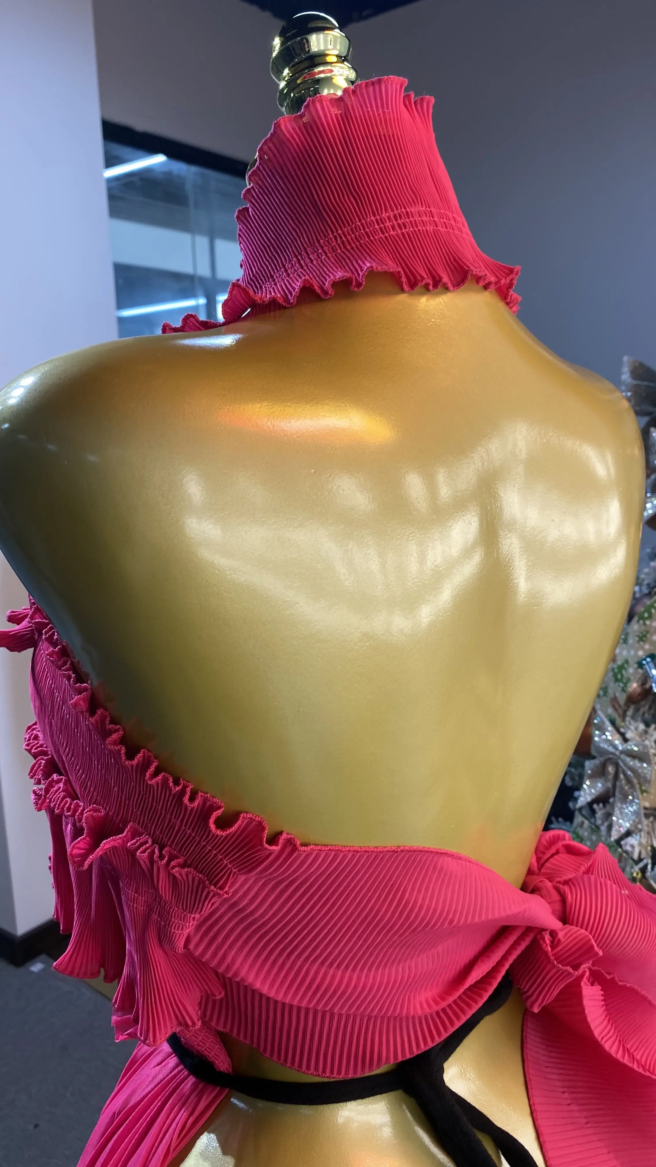 European and American style women's summer matching set: belted pleated top + high-waisted pleated skirt-GZXX242